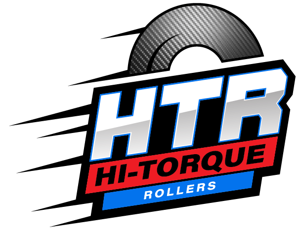 Hi-Torque Rollers Logo - A representation of the black, white, blue & red logo for Hi-Torque Rollers featuring half of a secondary clutch roller at the top